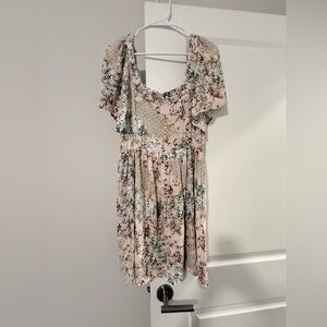 Wonderly Cream Floral Tiered Mini Dress with Green and Blush Accents